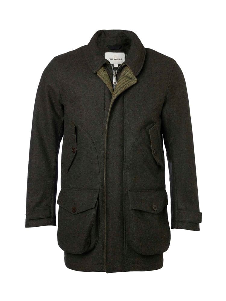Burley Chevalite Wool Coat Men Dark Green Melange, view: 0