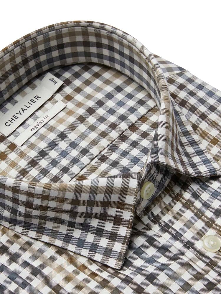 Belmont Regular Fit Shirt Men Leather Brown Checked, view: 3