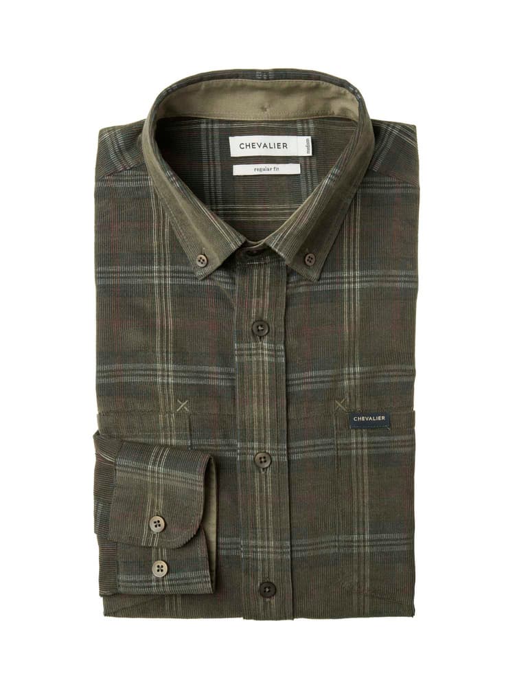 Walton Light Cord Shirt Men Hunter Green Checked, view: 2