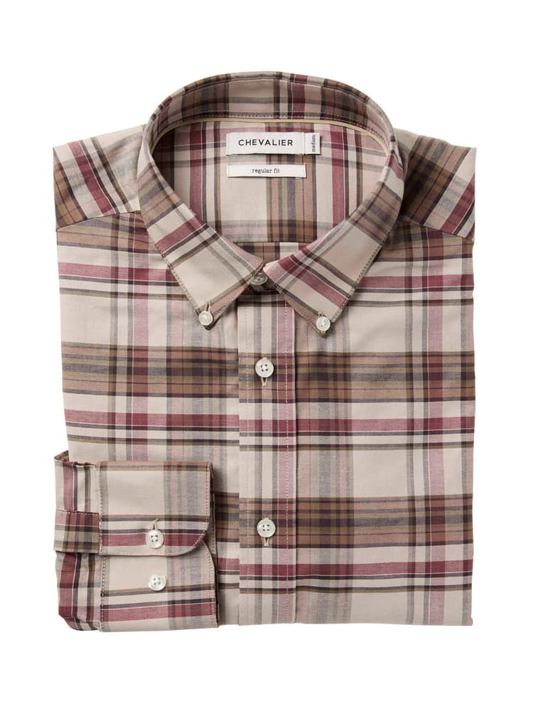 Betley Regular Fit Shirt Men Millet Brown Checked, view: 2